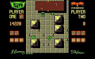 Sky Shark (Amstrad CPC) screenshot: Enemy tanks are hiding in these buildings