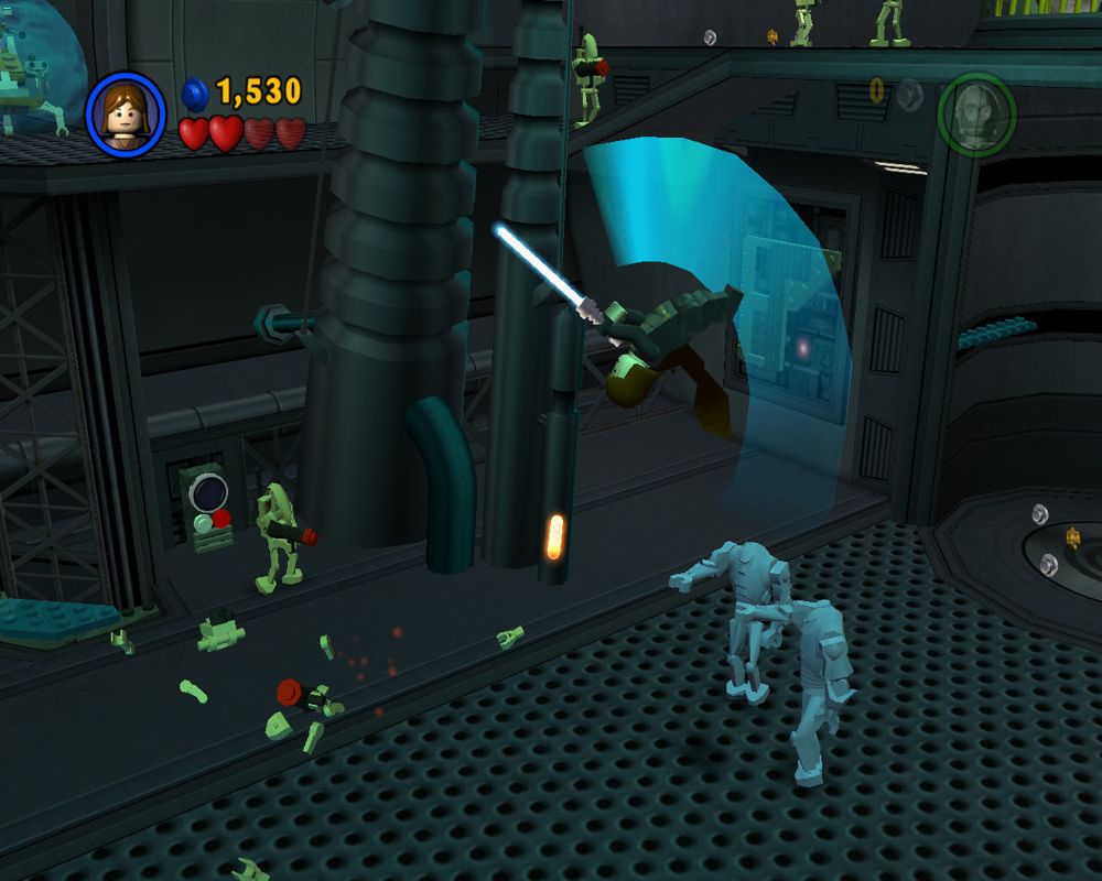 LEGO Star Wars: The Video Game (Windows) screenshot: Acrobatics in the air.