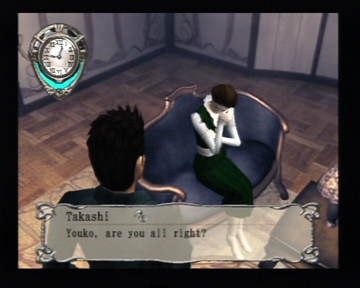 Glass Rose (PlayStation 2) screenshot: Talking to Youko, Hideo's wife.