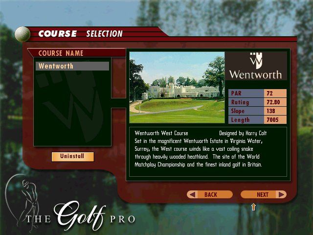 The Golf Pro 2 (Windows) screenshot: Selecting a course
