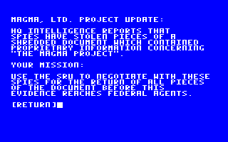 Hacker (Amstrad CPC) screenshot: Your mission, should you choose to accept it...