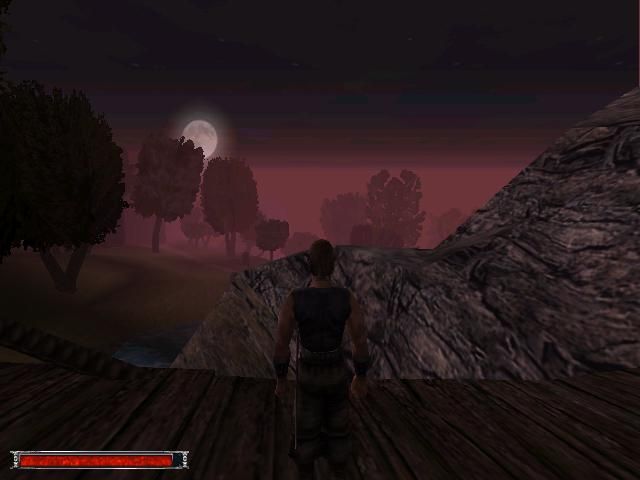 Gothic (Windows) screenshot: Admiring a beautiful sunset while standing on a bridge