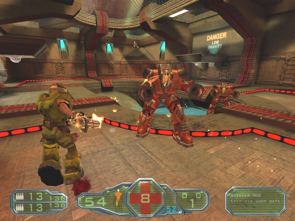 Gore: Ultimate Soldier (Windows) screenshot: A Space Station level pits you in a zero-gravity deathmatch against a group of nasty heavily armored, rocket-launcher equipped enemy Exo-suits