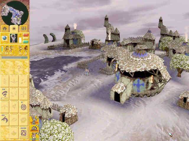 Populous: The Beginning (Windows) screenshot: a village in the icy wasteland