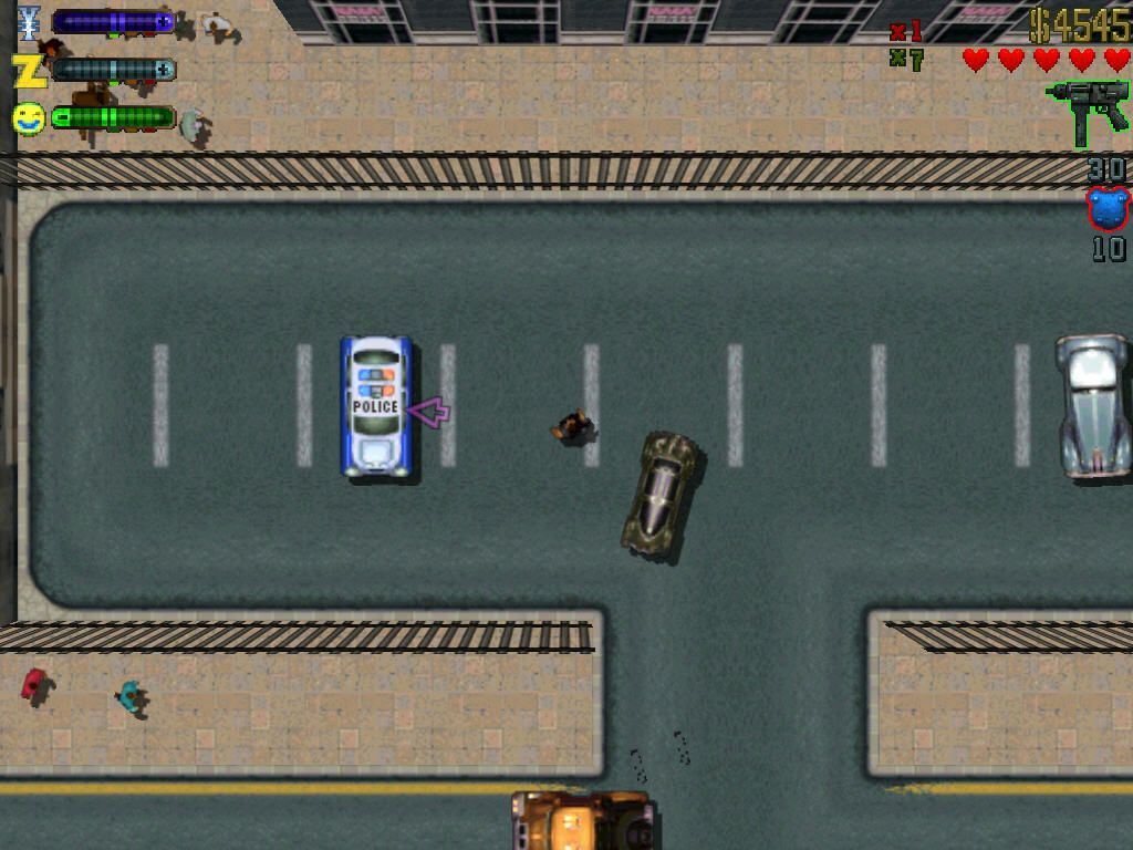 Grand Theft Auto 2 (Windows) screenshot: You'll need a police car for the next assignment.