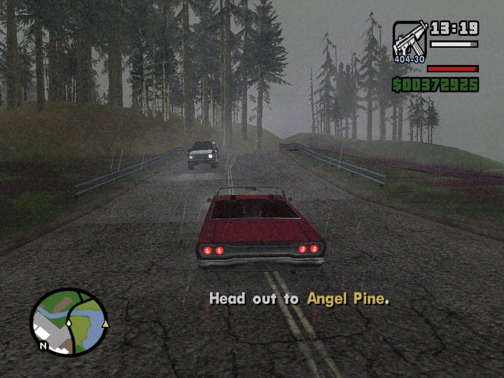 Grand Theft Auto: San Andreas (Windows) screenshot: It's raining.