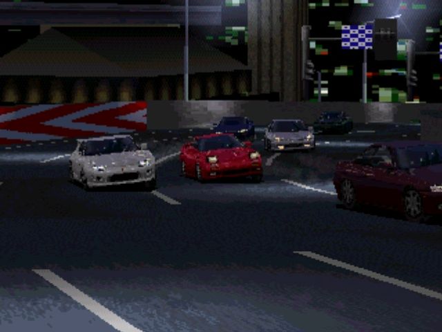 Gran Turismo (PlayStation) screenshot: Night rider. Some tracks take place at night and feature some nice lighting effects.