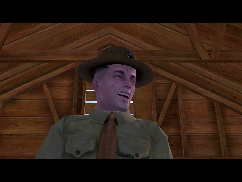 Medal of Honor: Pacific Assault (Windows) screenshot: ...where the definitive drill sergeant goes through the standard initiation of the rookies.
