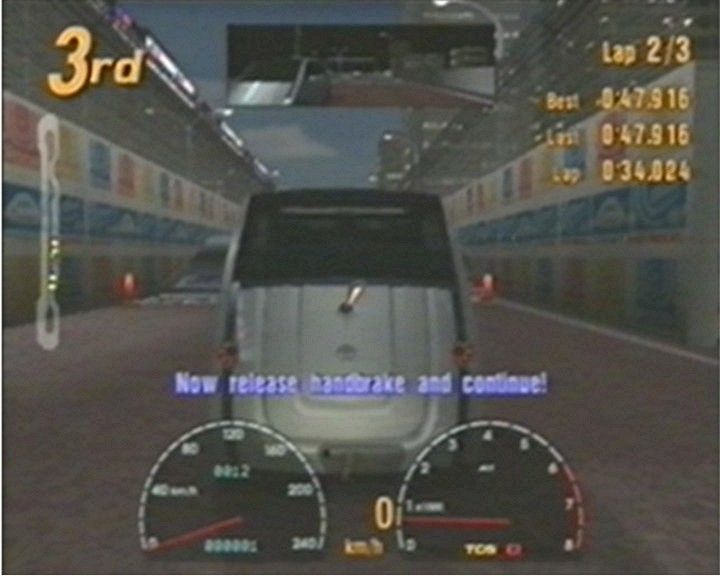 Gran Turismo Concept: 2002 Tokyo-Geneva (PlayStation 2) screenshot: Release your Handbrake and continue!