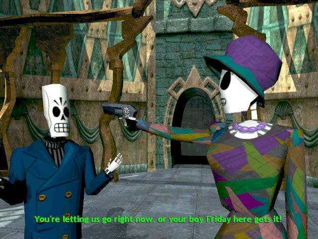 Grim Fandango (Windows) screenshot: The love relationship between the hero and the heroine will undergo quite a lot of sudden changes...