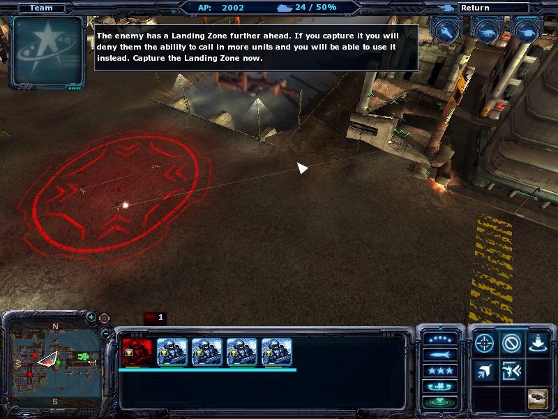 Ground Control II: Operation Exodus (Windows) screenshot: Capturing enemy landing zone from ruins