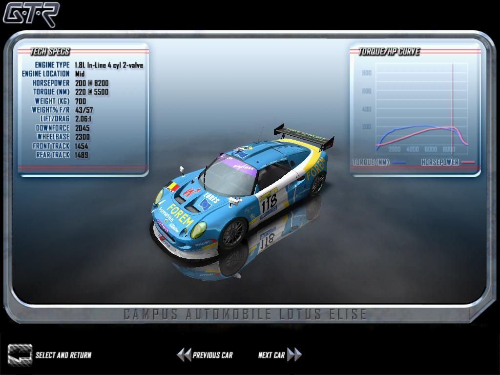 GTR: FIA GT Racing Game (Windows) screenshot: Many different cars are available