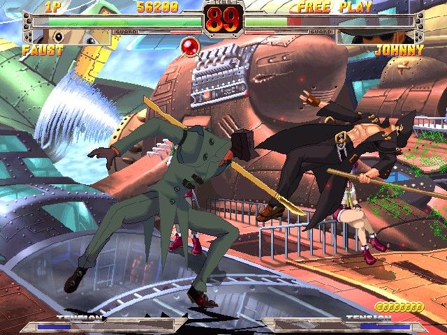 Guilty Gear X (Windows) screenshot: The blood is colored green (can be seen on the right)