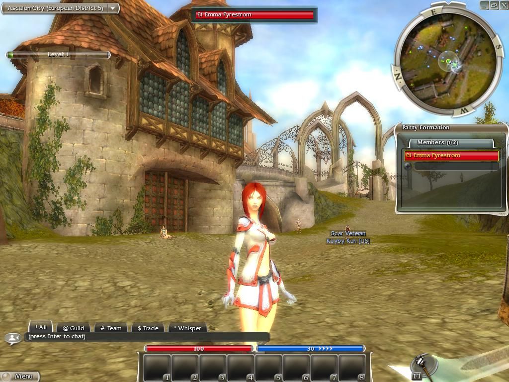 Guild Wars (Windows) screenshot: An elementalist in beautiful Ascalon City.