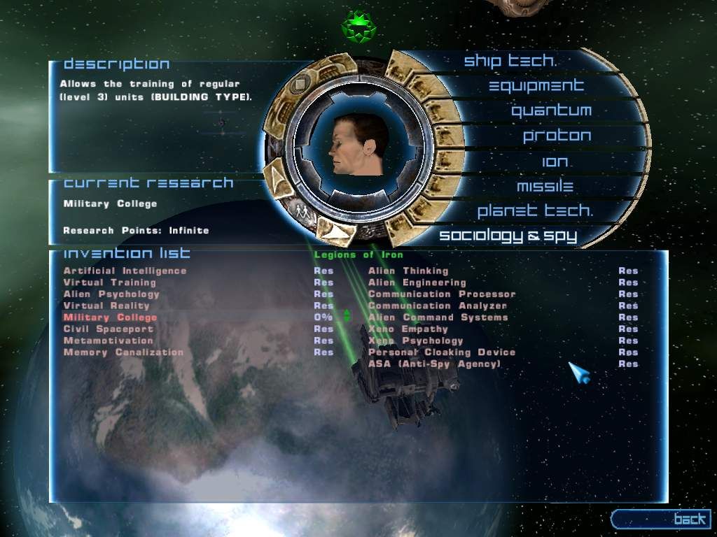 Hegemonia: The Solon Heritage (Windows) screenshot: The research screen