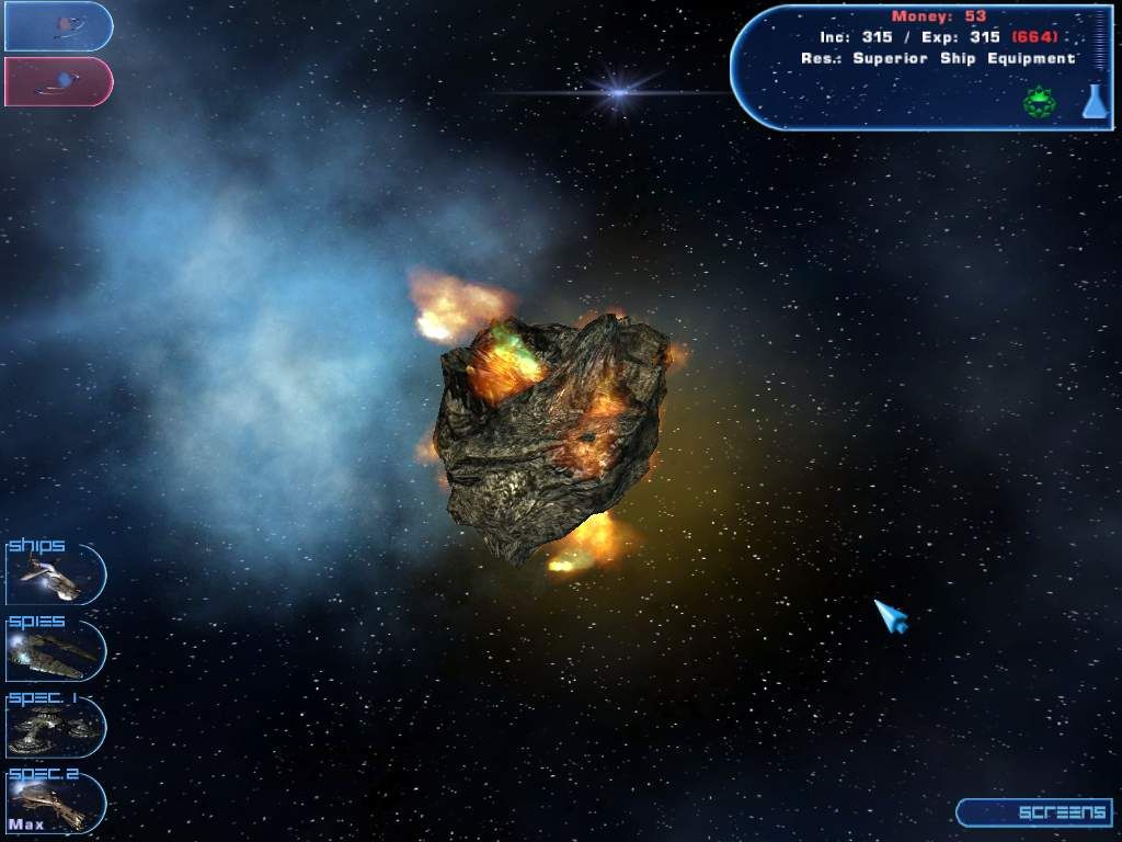 Hegemonia: The Solon Heritage (Windows) screenshot: A flaming asteroid