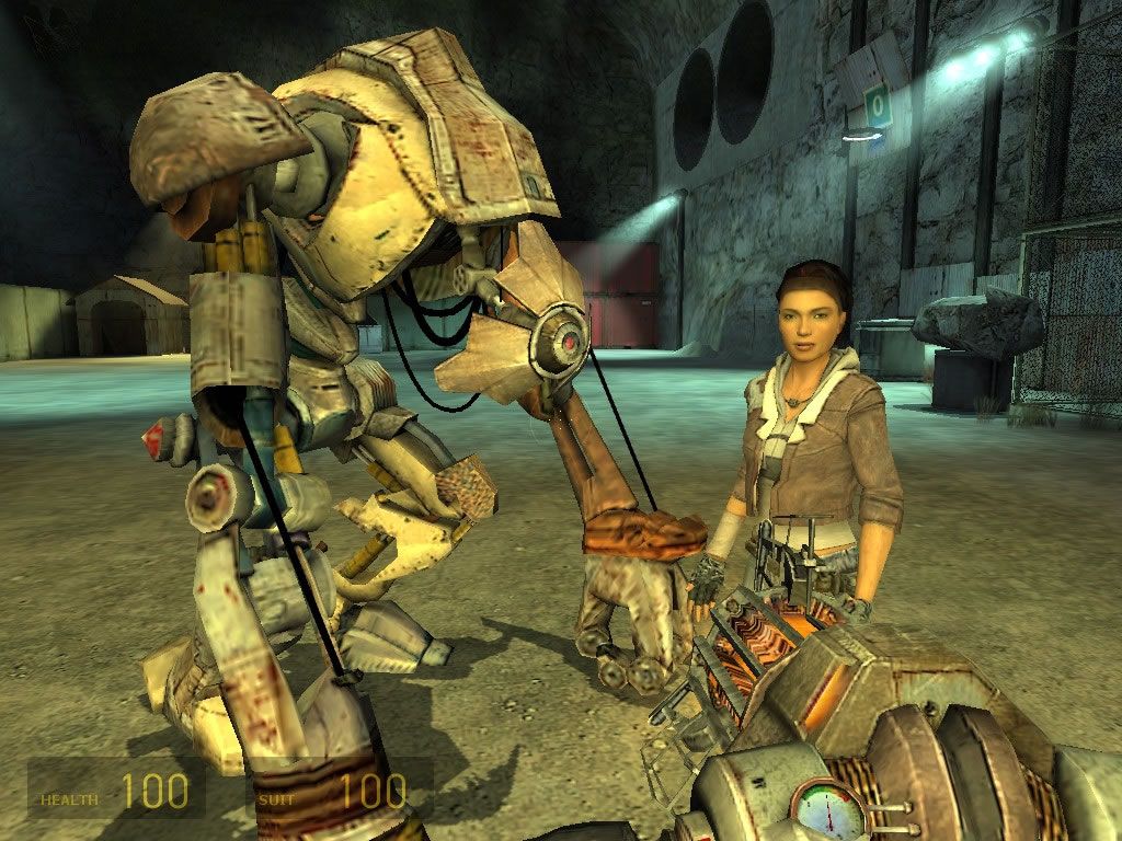 Half-Life 2 (Windows) screenshot: Alyx introduces her pet: "Dog" - one of the funniest characters since Grim Fandango's Glottis.