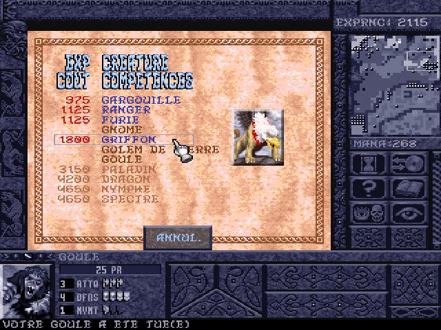 Blood & Magic (DOS) screenshot: Which creature will I choose to enable ?