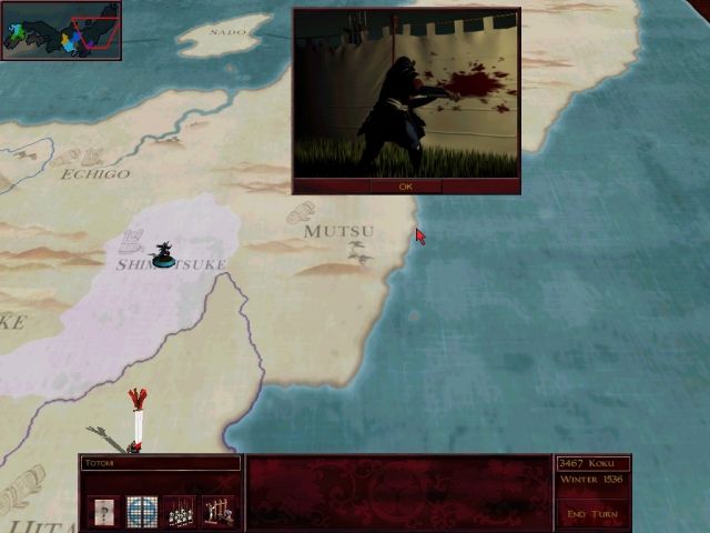 Shogun: Total War (Windows) screenshot: A Ninja's bloody failure.