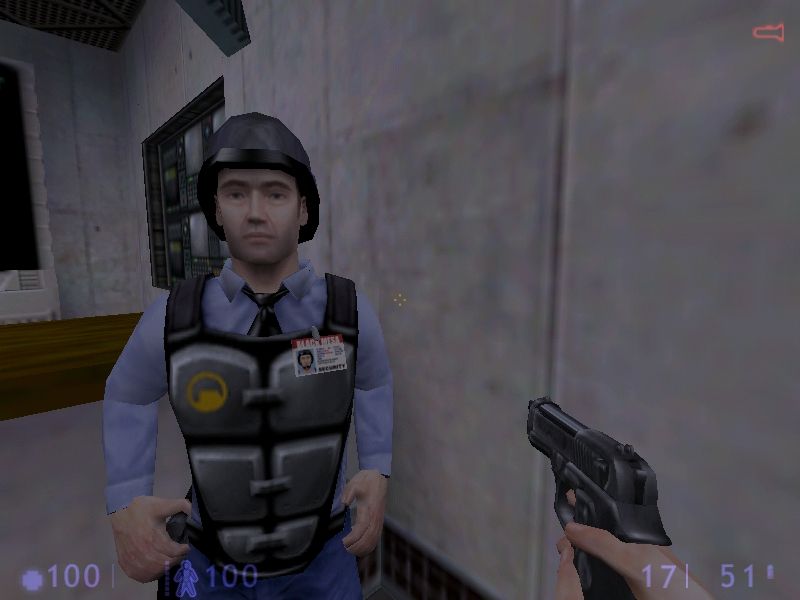 Half-Life: Blue Shift (Windows) screenshot: ... and after. Note the new look for the Barney and your pistol.