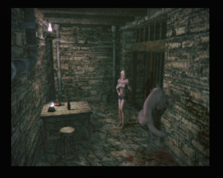 Haunting Ground (PlayStation 2) screenshot: Hewie's attacking Riccardo who is invisible to Fiona's eyes