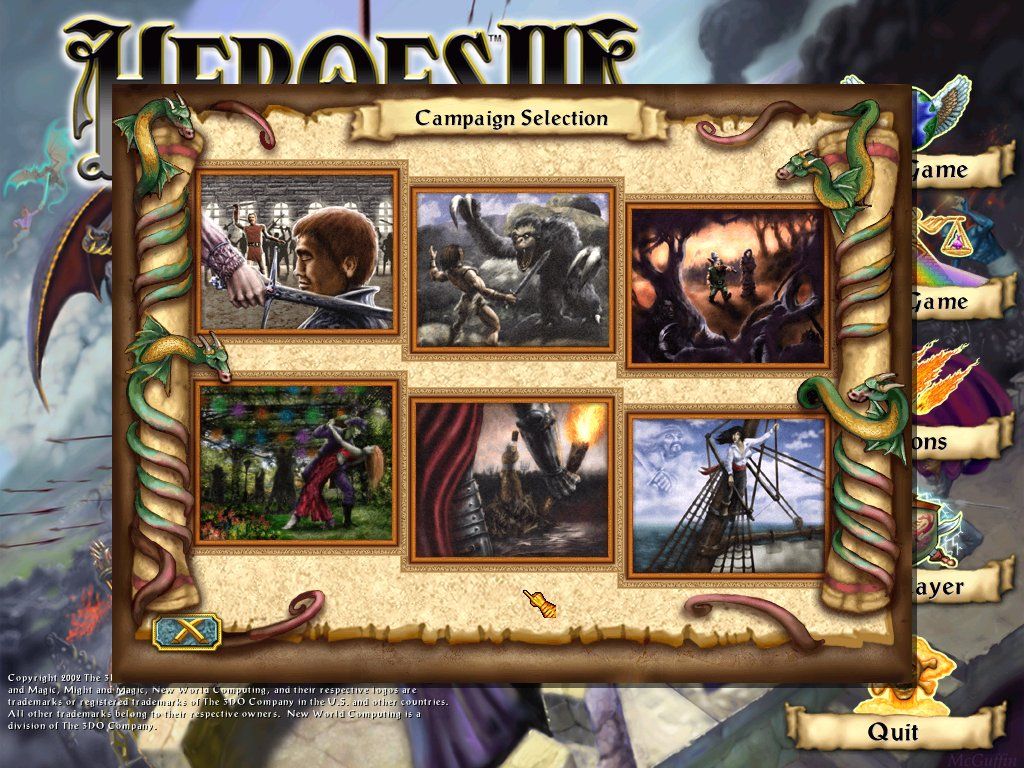 Heroes of Might and Magic IV (Windows) screenshot: Campaign selection screen