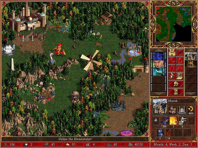 Heroes of Might and Magic III: Armageddon's Blade (Windows) screenshot: Conflux, several new buildings and new hero on adventure map