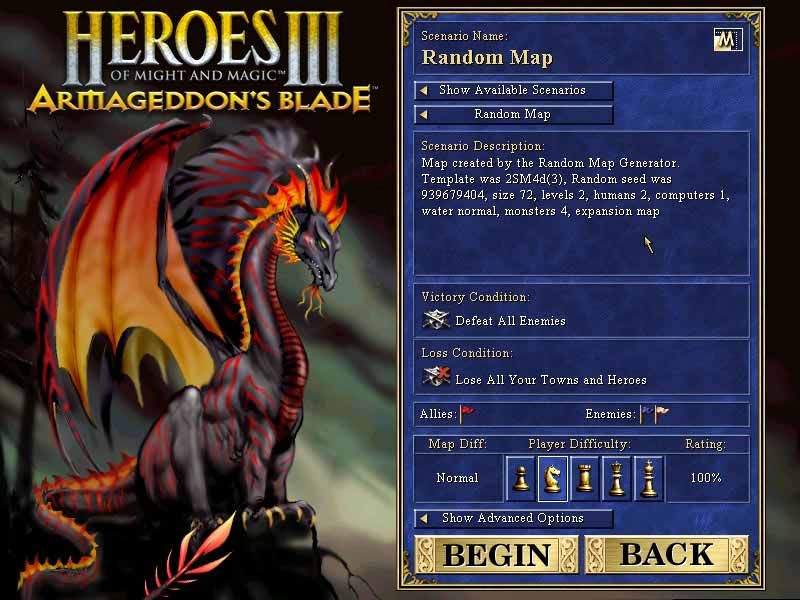 Heroes of Might and Magic III: Armageddon's Blade (Windows) screenshot: Scenario selection screen