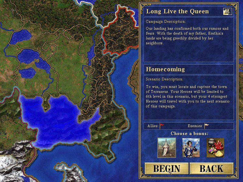 Heroes of Might and Magic III: The Restoration of Erathia (Windows) screenshot: Your campaign begins here