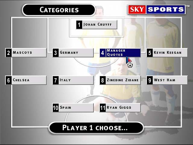 Sky Sports Football Quiz (Windows) screenshot: The Dream Team Game Type Category Screen