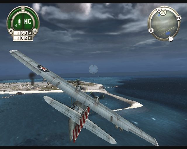 Heroes of the Pacific (PlayStation 2) screenshot: Catalina plying past Midway