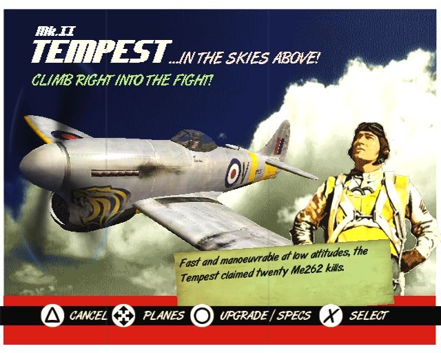 Heroes of the Pacific (PlayStation 2) screenshot: Plane select - Tempest MkII