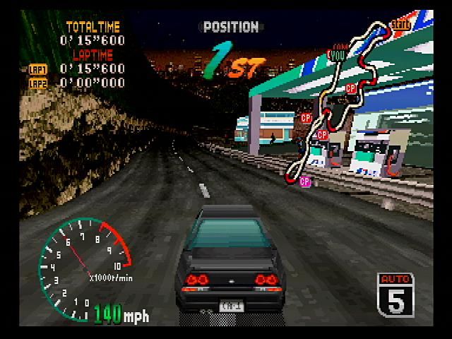 High Velocity: Mountain Racing Challenge (SEGA Saturn) screenshot: Racing at Night