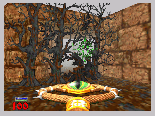 Hexen: Beyond Heretic (Nintendo 64) screenshot: You can even destroy trees.