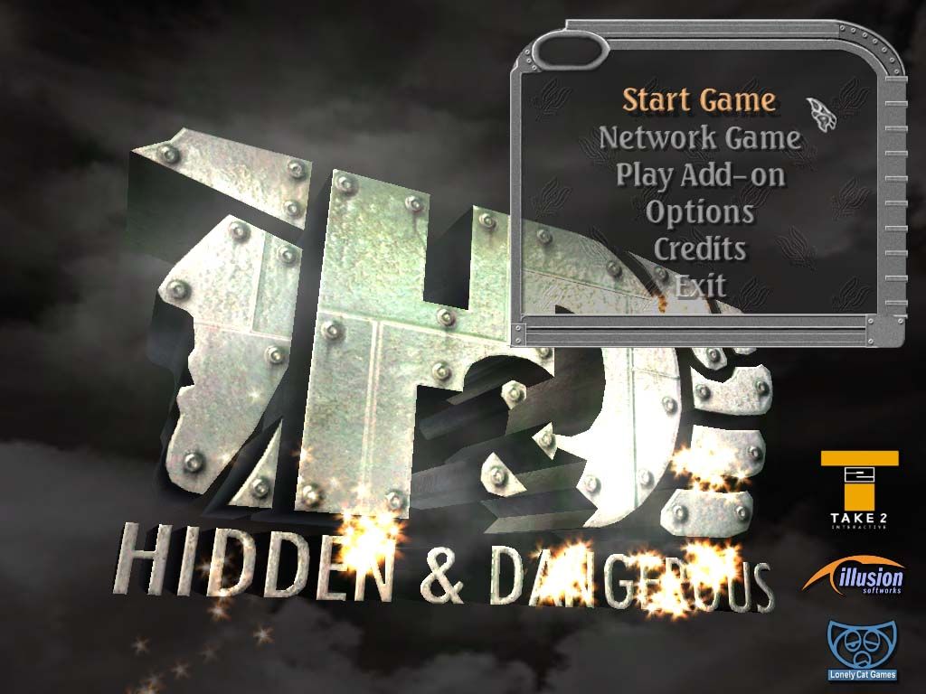 Hidden & Dangerous Deluxe (Windows) screenshot: Title Screen, with bump-mapping enabled.