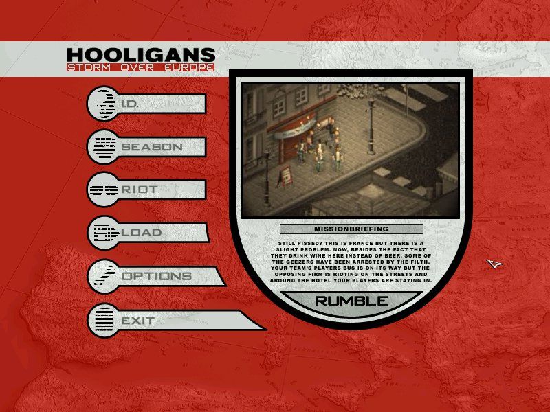 Hooligans (Windows) screenshot: Mission briefing is narrated and animated