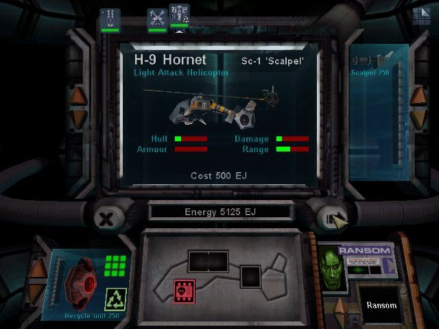 Hostile Waters: Antaeus Rising (Windows) screenshot: Build vehicles from energy