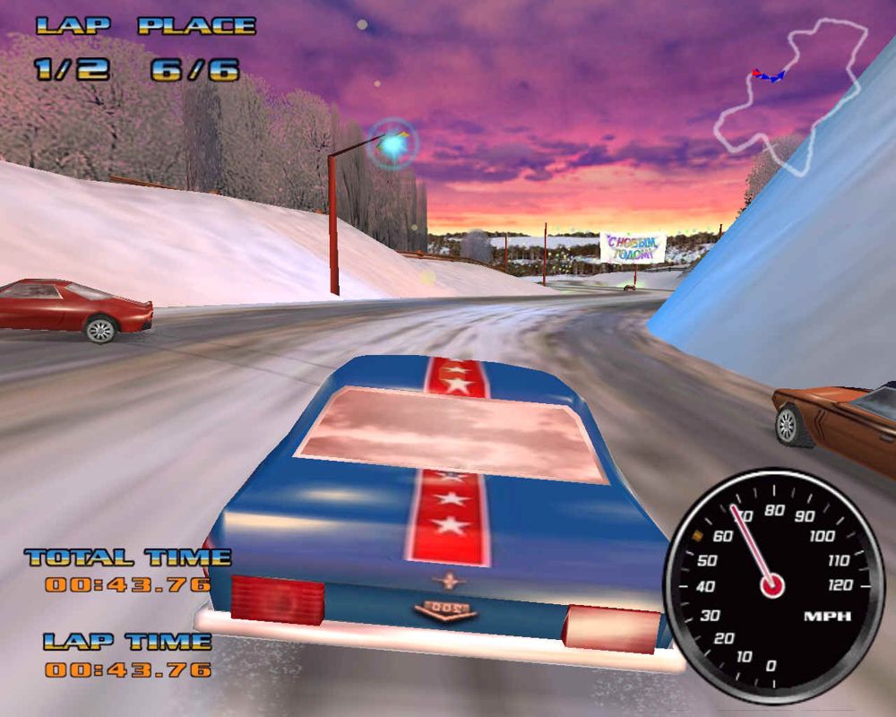 Hot Chix 'n' Gear Stix (Windows) screenshot: At the back of the race in the Russian Winter