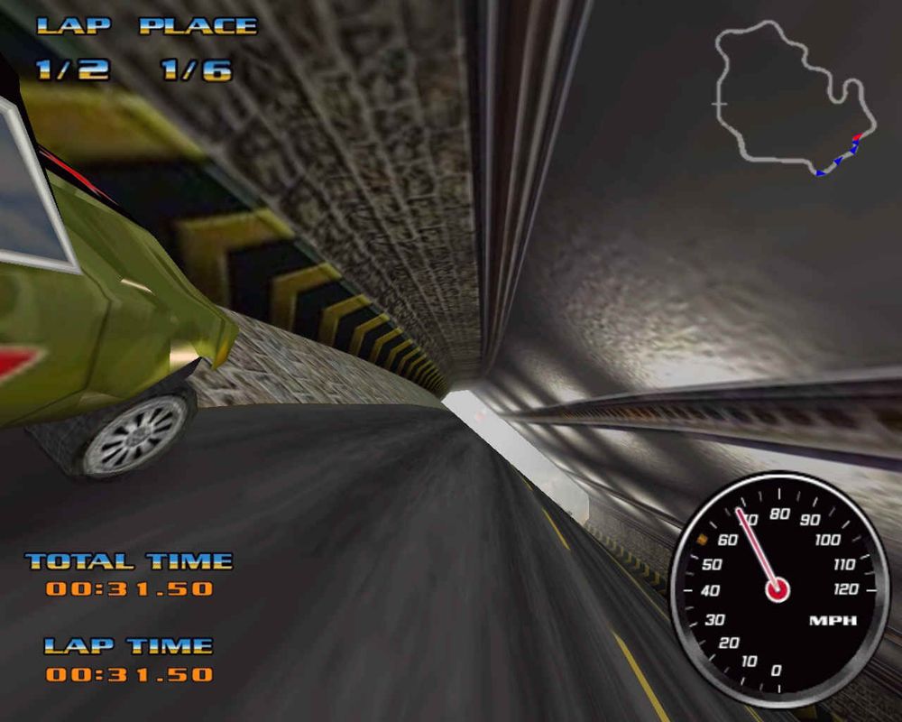 Hot Chix 'n' Gear Stix (Windows) screenshot: Crash inside a tunnel
