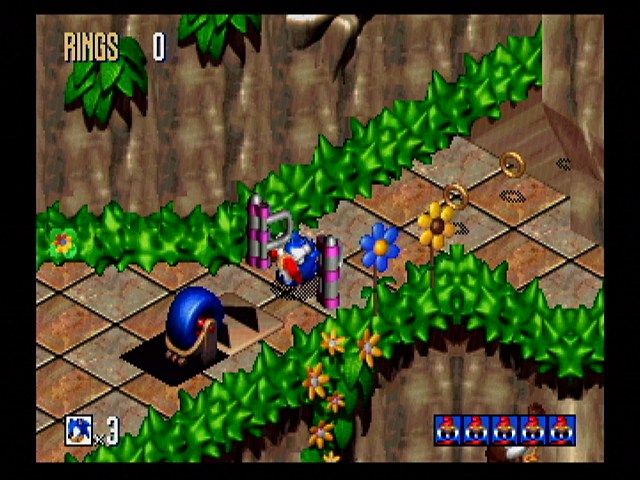 Sonic 3D Blast (SEGA Saturn) screenshot: It's not a Sonic game without loops.