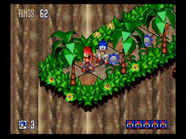 Sonic 3D Blast (SEGA Saturn) screenshot: Knuckles takes you to the Special Stage