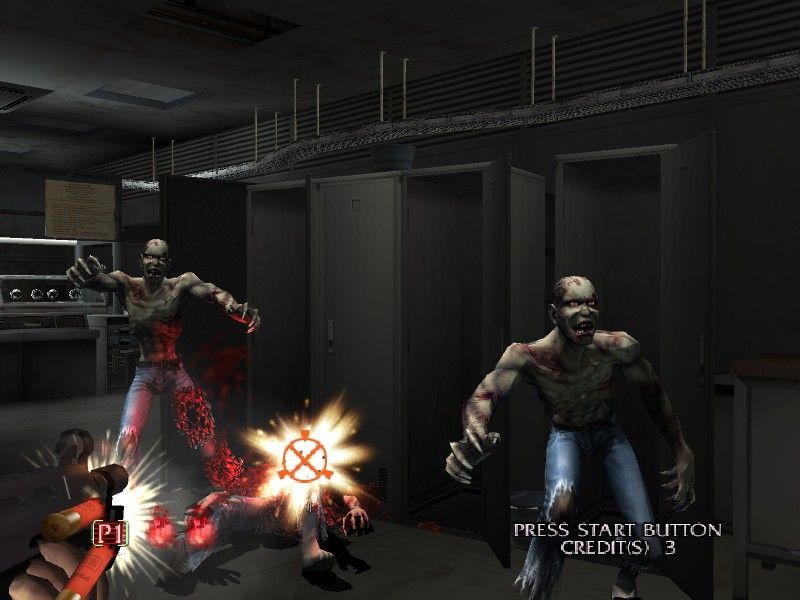 The House of the Dead III (Windows) screenshot: Those zombies had great patience to wait me in the lockers
