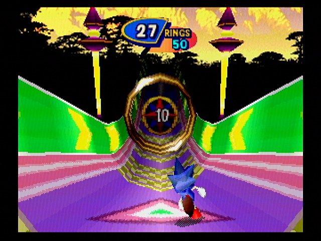 Sonic 3D Blast (SEGA Saturn) screenshot: The Special Stage is very similar to those found in Sonic 2.