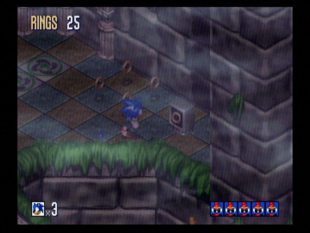 Sonic 3D Blast (SEGA Saturn) screenshot: The Rusty Ruin stage has creepy fog.