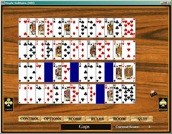 Hoyle Solitaire (Windows) screenshot: Gaps - one of the hardest of all solitaire card games