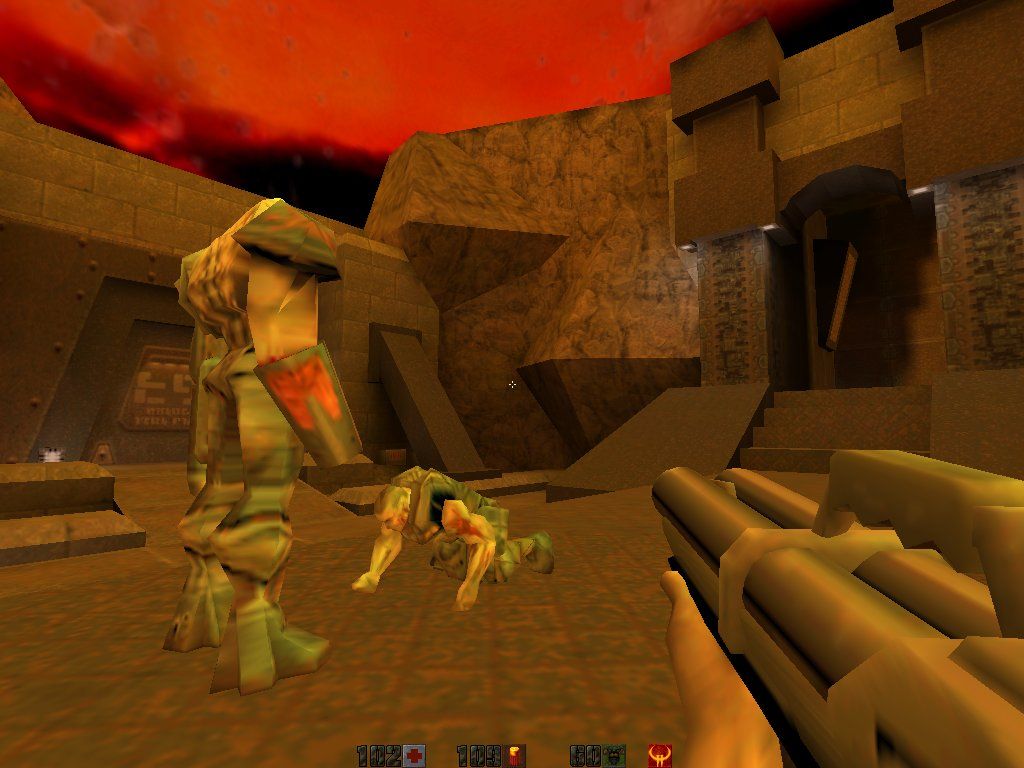 Quake II (Windows) screenshot: This time you're not the only space marine, but the others are worse than useless