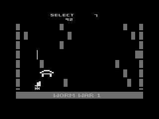 Worm War I (Atari 2600) screenshot: Screen in black and white mode.