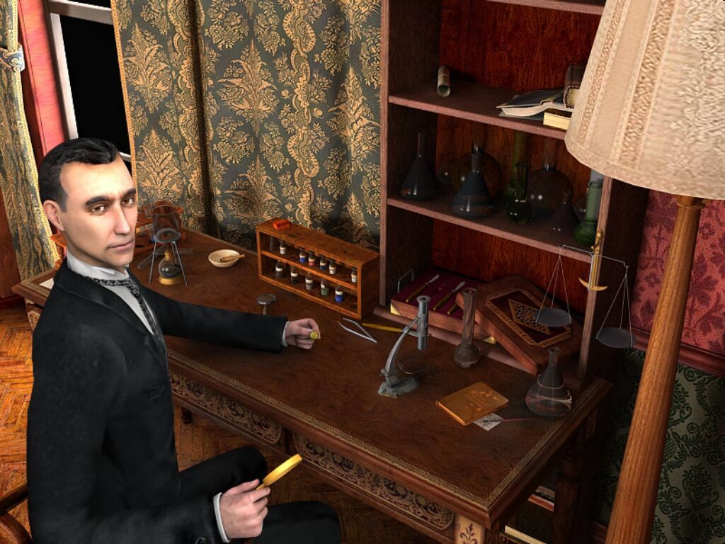 Sherlock Holmes: Secret of the Silver Earring (Windows) screenshot: Holmes has much evidence to be analyzed.