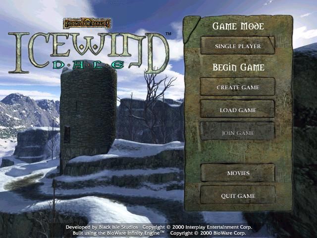 Icewind Dale (Windows) screenshot: Main menu
