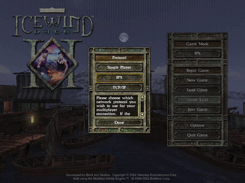 Icewind Dale II (Windows) screenshot: Choosing either multiplayer or single gameplay modes